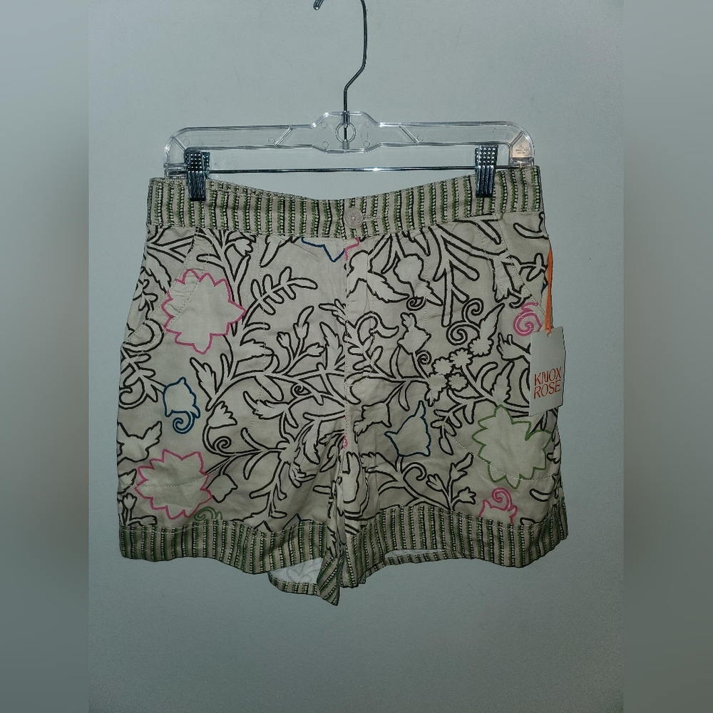 Knox Rose Cream and Green Bermudas with Floral Print